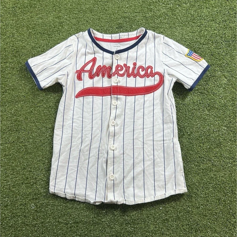 Carter's Toddler Boy America Pinstripe Baseball Jersey Shirt Size 6